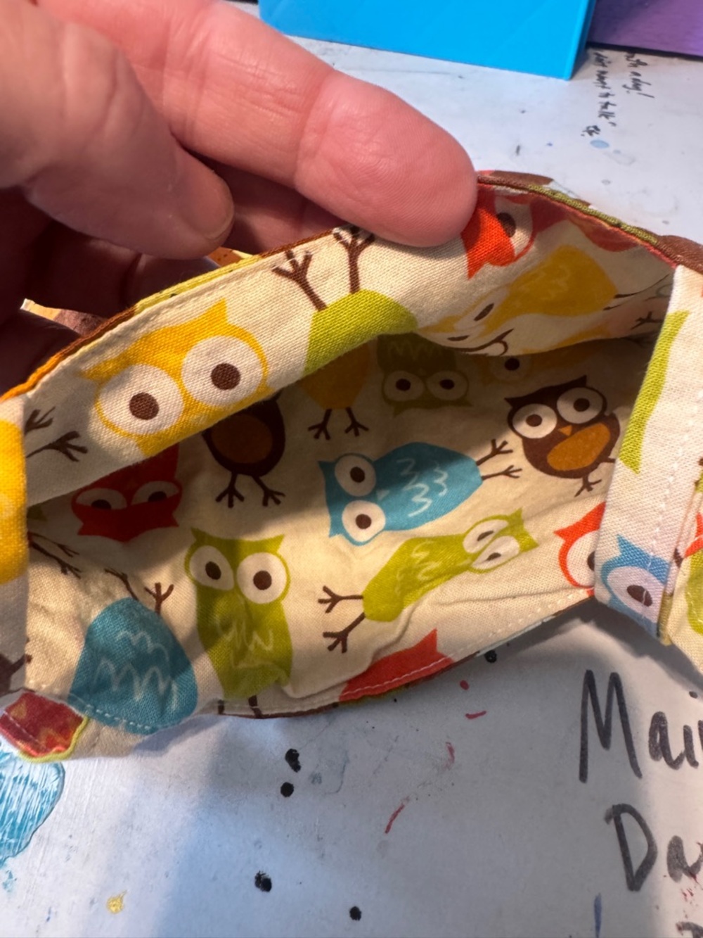 Handmade Reversible Art Tote Project Bag Owl & Argyle - Picture 2 of 10